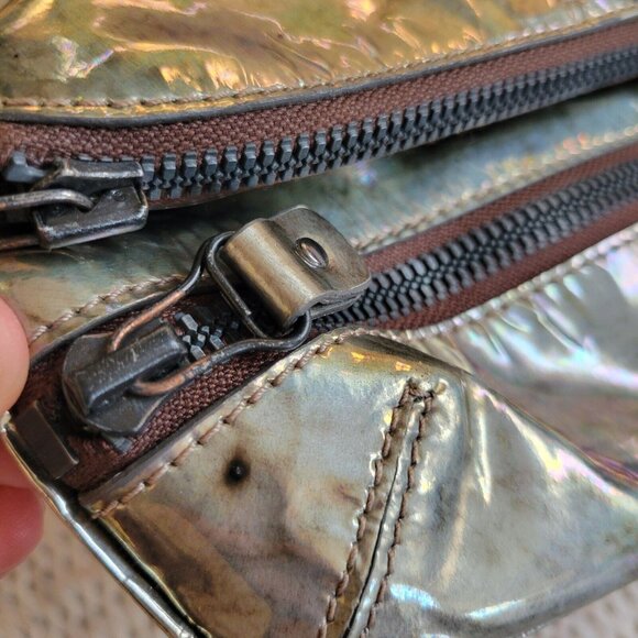 Jimmy Choo Clutch Wristlet Bag Foldover Metallic 11 X 6 Distressed Logo … - Picture 13 of 15